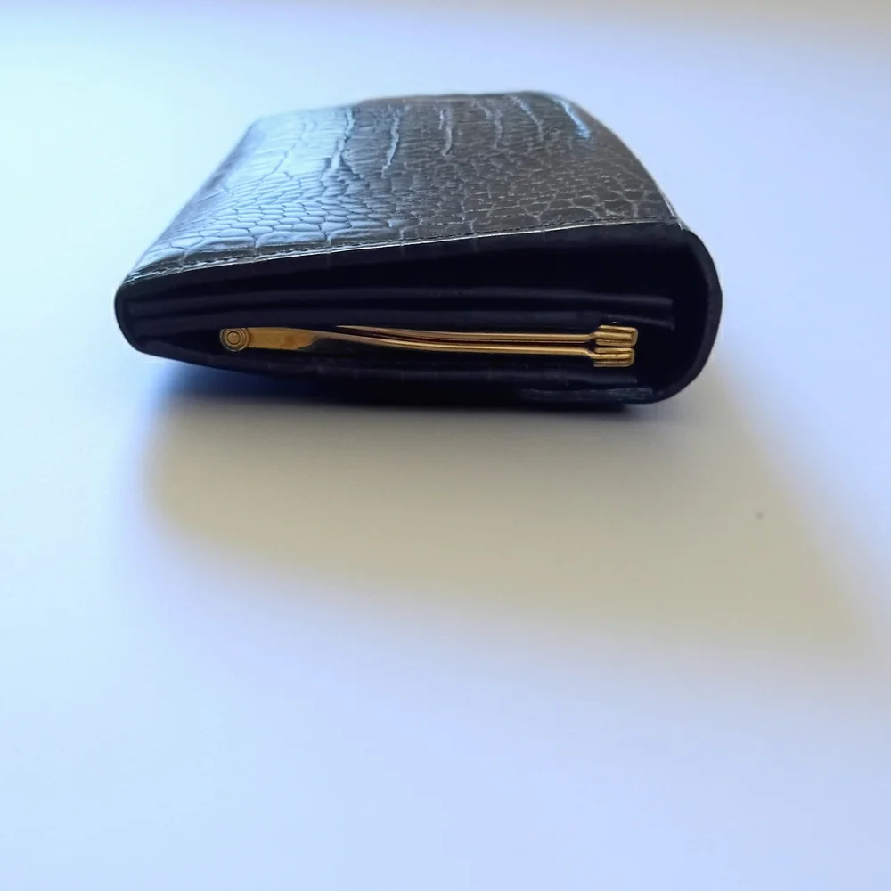 Vintage Yves Saint Laurent Croc Embossed Convertible Wallet Clutch w/ Gold Chain - Picture 5 of 14